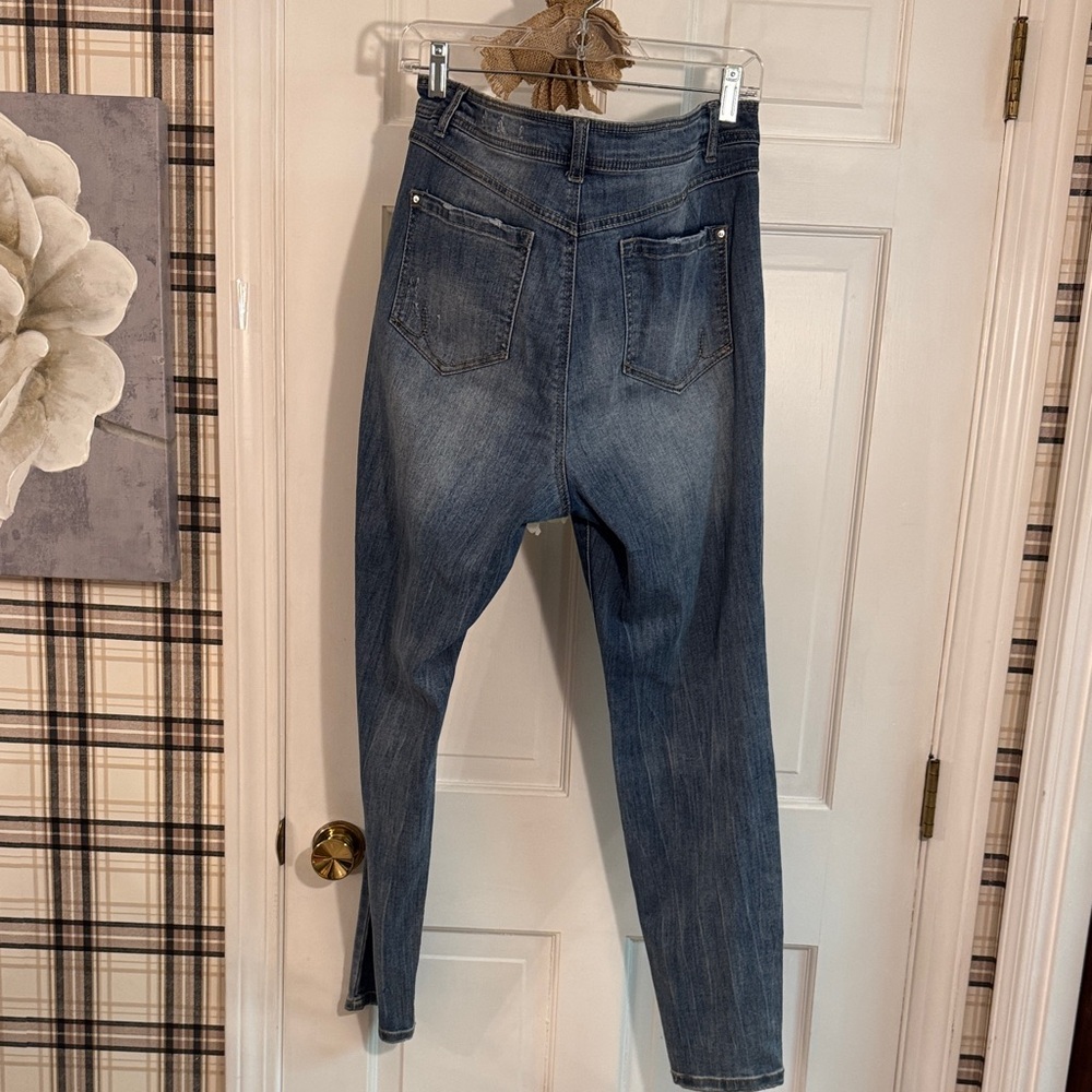 INC International Concepts Blue Embellished Skinny Jeans - Picture 8 of 10